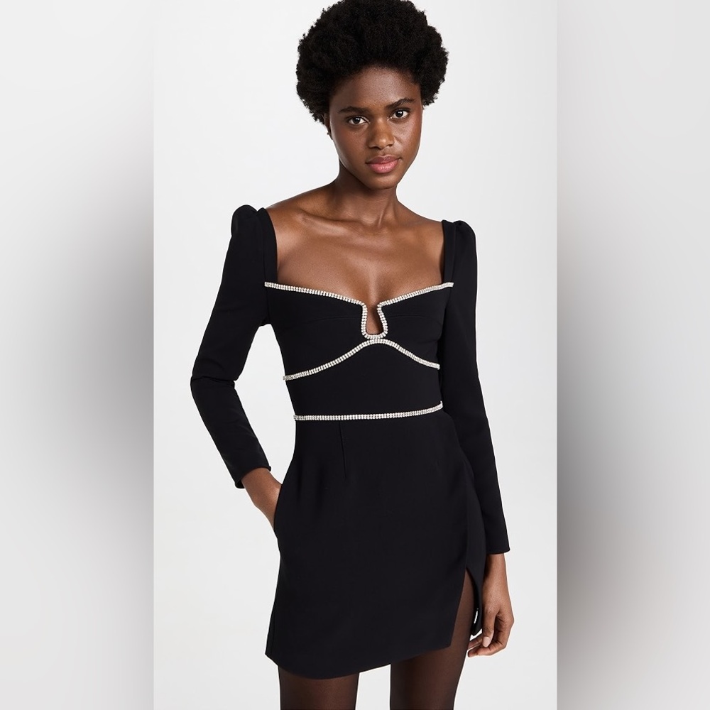 SELF PORTRAIT BLACK CREPE DIAMANTE
DETAIL MINI DRESS